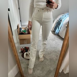 Abercrombie and Fitch, split hem, 90s ultra high rise jeans